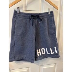 Hollister Mens Blue Heathered Fleece Graphic Logo Drawstring Shorts XS